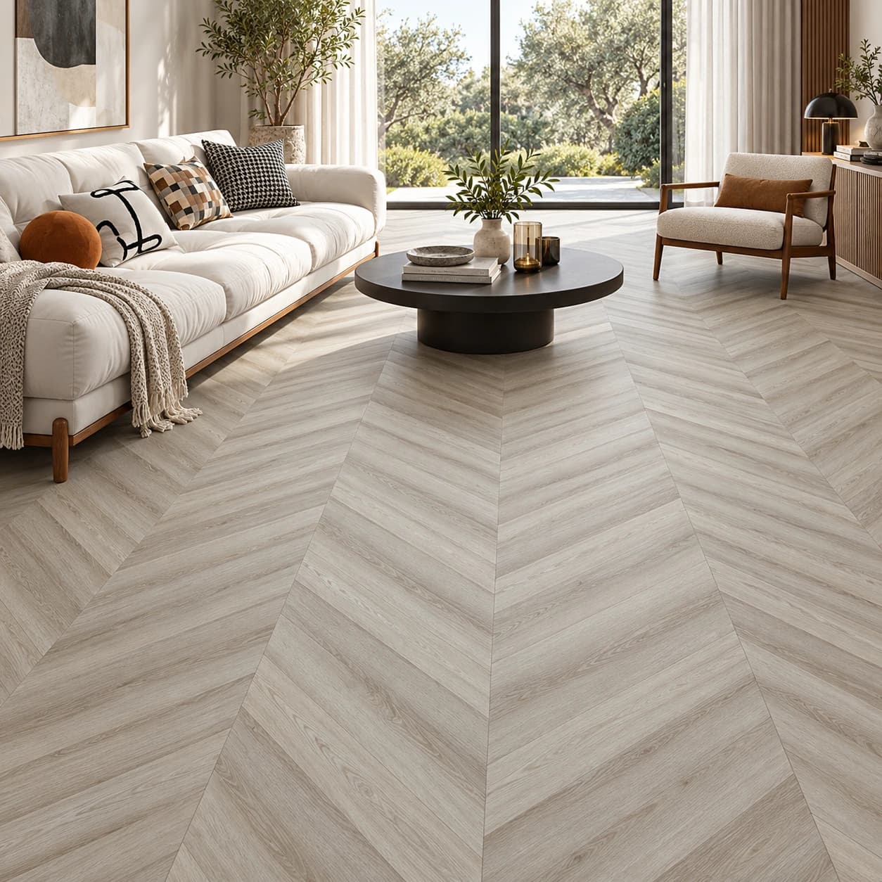 Richmond SPC Chevron - Cappuccino flooring in a living room
